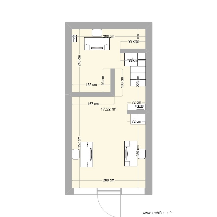 lot soin galerie gare plan aménagement. Plan de 1 pièce et 17 m2