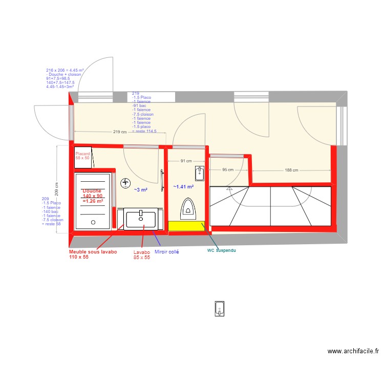 SdB 1er Etage 23/09/2024-CARRELEUR. Plan de 2 pièces et 19 m2