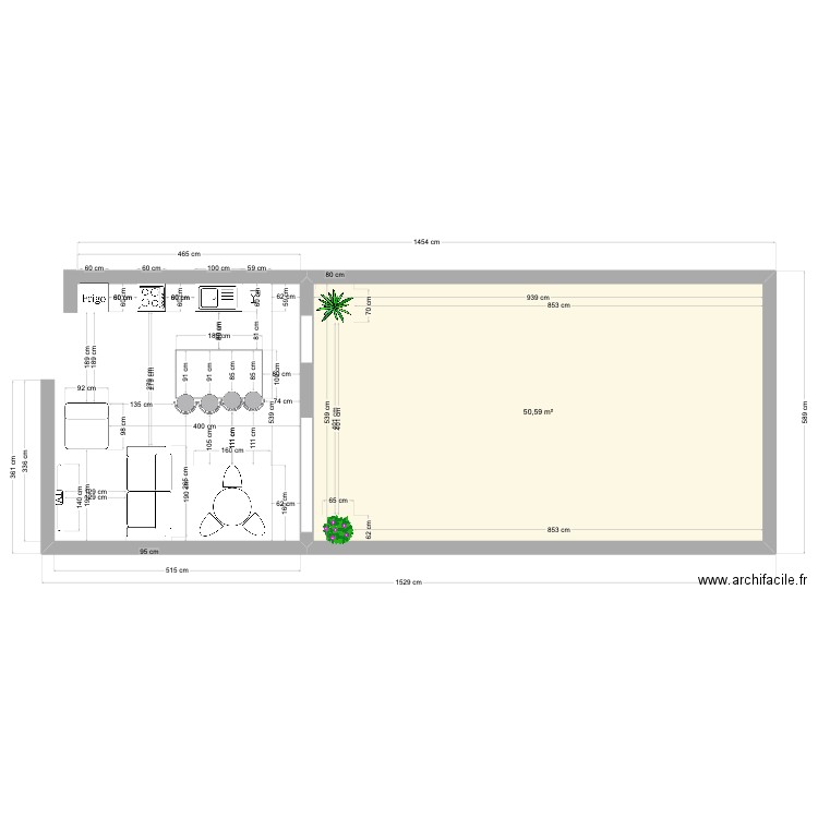 divonne cuisine . Plan de 1 pièce et 51 m2