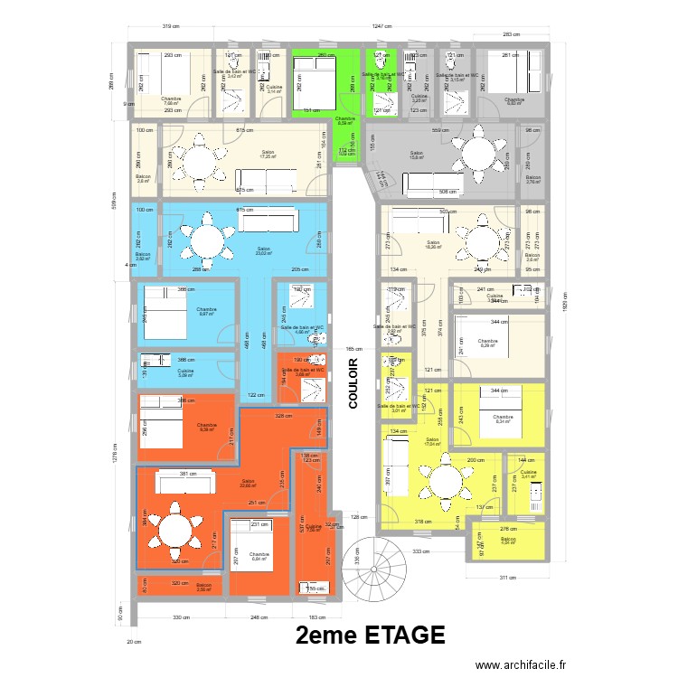 2EME ETAGE 22 FEVRIER 2025. Plan de 33 pièces et 247 m2