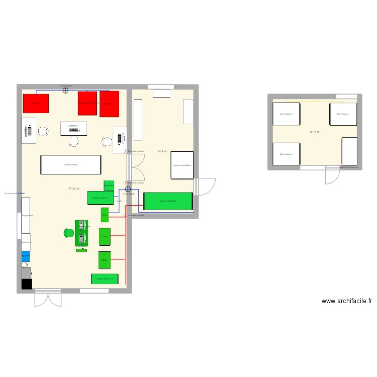 Plan fatigue config 5. Plan de 3 pièces et 110 m2