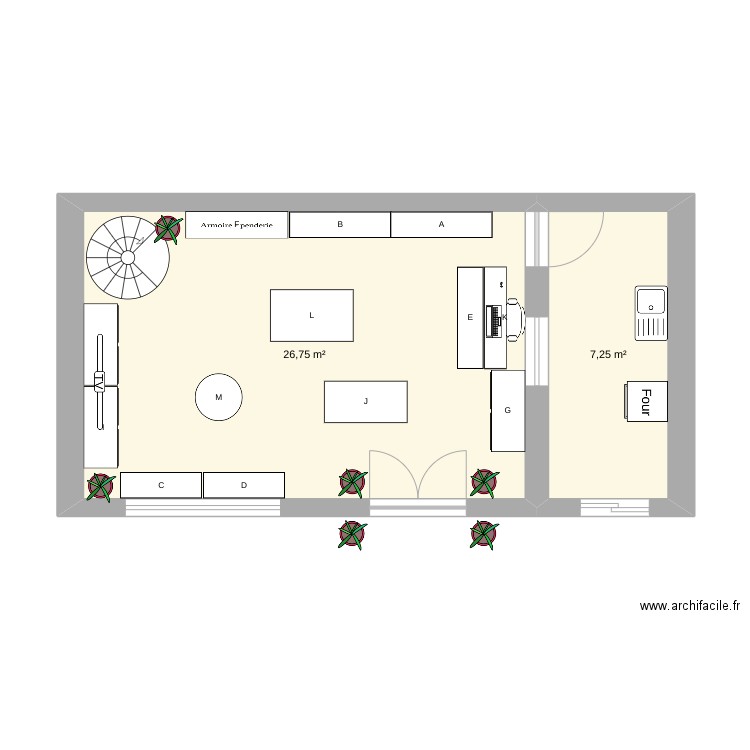 Aménager un PDV. Plan de 2 pièces et 34 m2