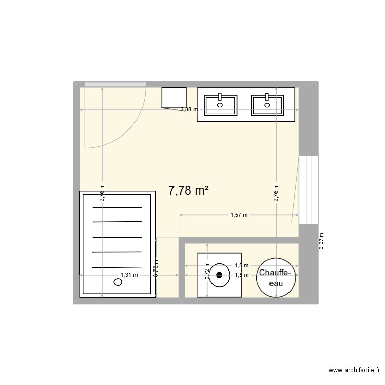 Salle de Bain Hautefage 4. Plan de 1 pièce et 8 m2