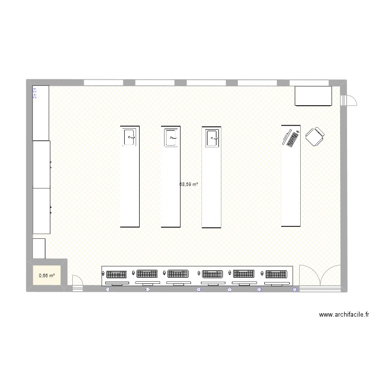 008. Plan de 2 pièces et 69 m2