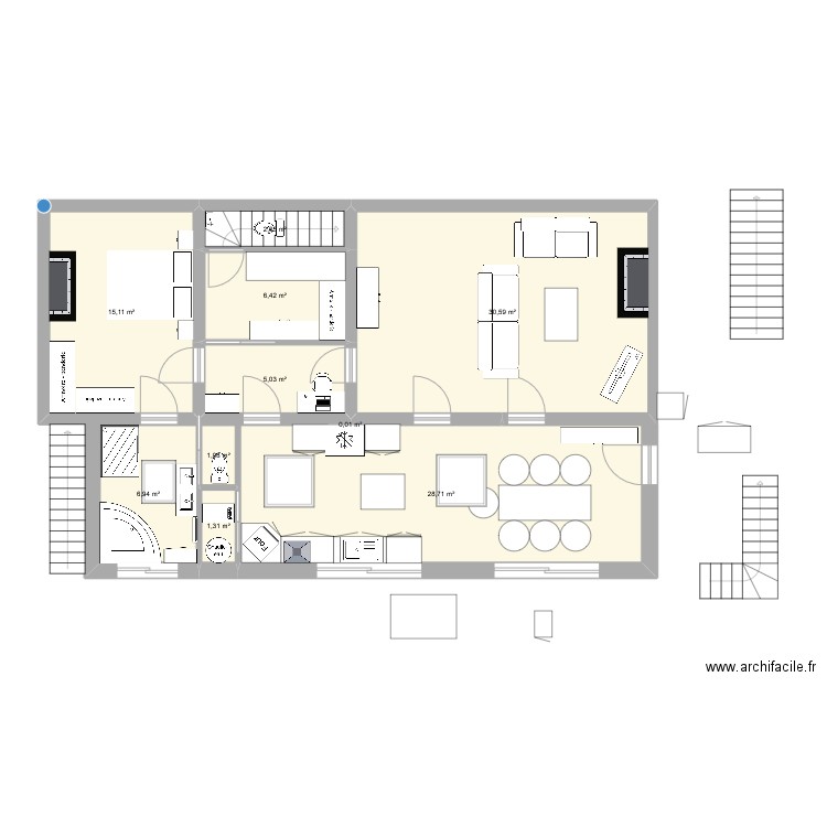 Plan RDC Rigny-Ussé avec extension. Plan de 10 pièces et 98 m2