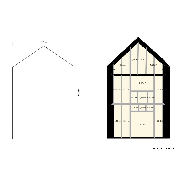 OSSATURE PIGNON SUD MAGASIN. Plan de 24 pièces et 23 m2