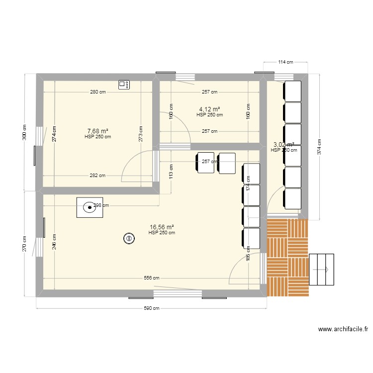 Projet proposition espace technique. Plan de 8 pièces et 63 m2