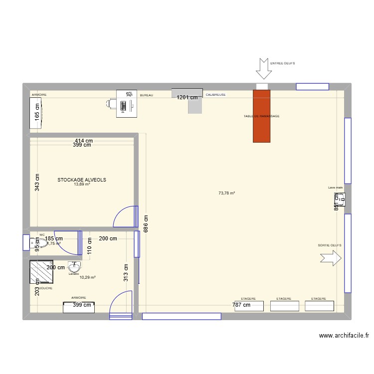 centre conditionnement. Plan de 4 pièces et 100 m2