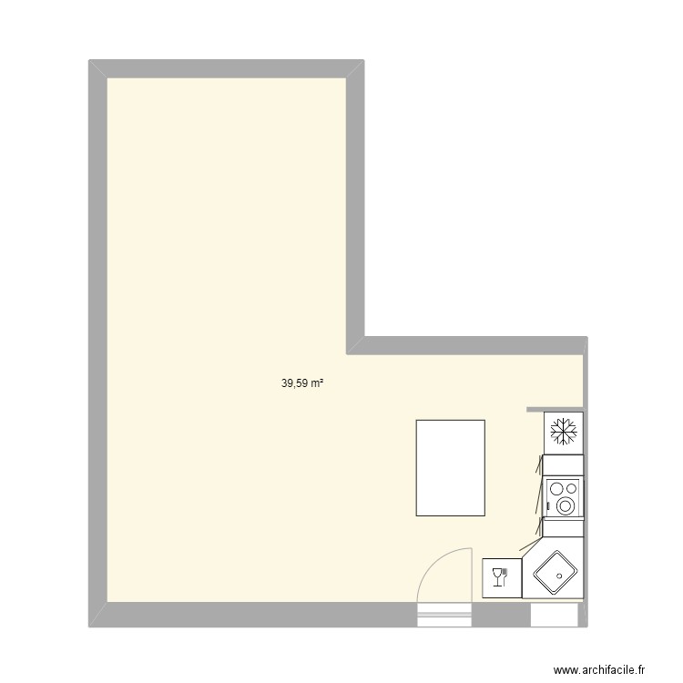 la poste sejour cuisine v2. Plan de 1 pièce et 40 m2