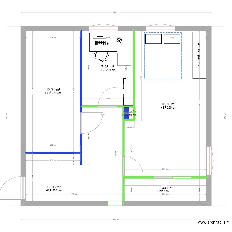 24-06-03-plan-modification-sous-sol-romans. Plan de 6 pièces et 55 m2