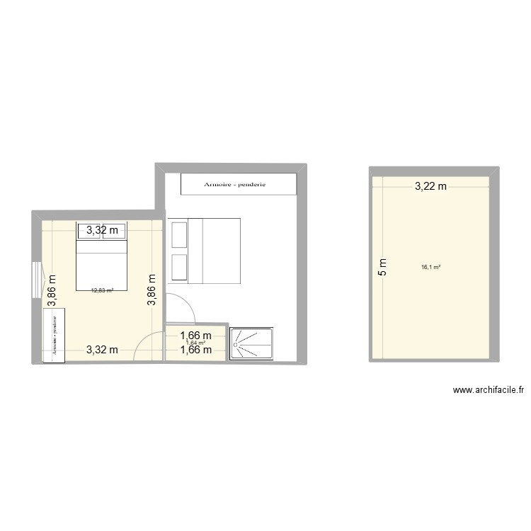 Surélévation. Plan de 3 pièces et 31 m2