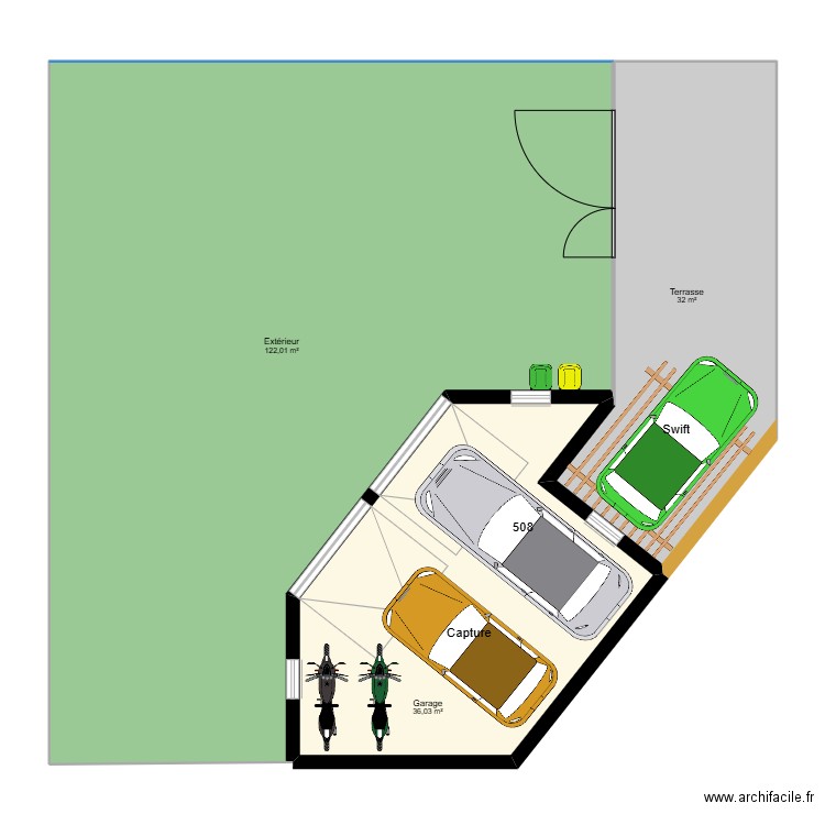 Plan Garage voiture arrière terrain. Plan de 3 pièces et 190 m2