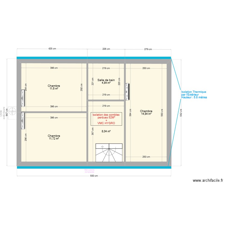 Marie vaillant. Plan de 9 pièces et 102 m2