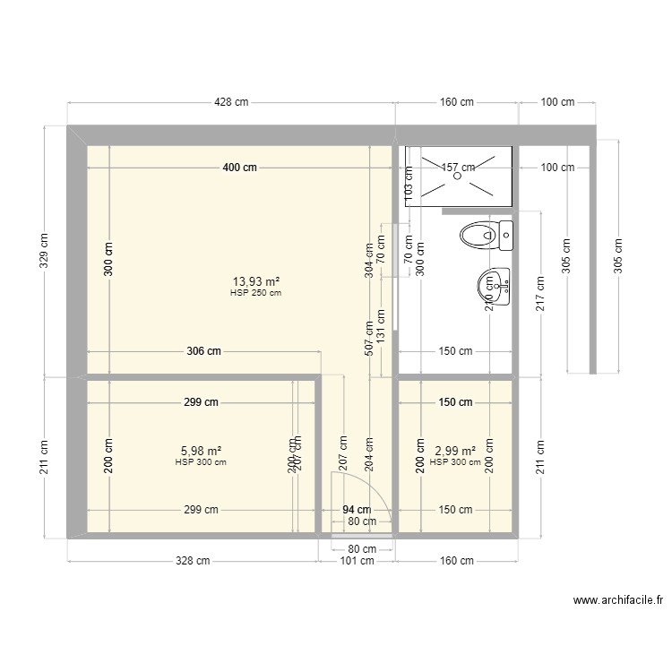 perso. Plan de 3 pièces et 23 m2