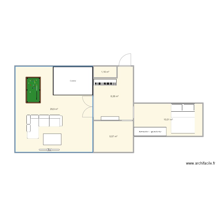 paris 13. Plan de 5 pièces et 55 m2