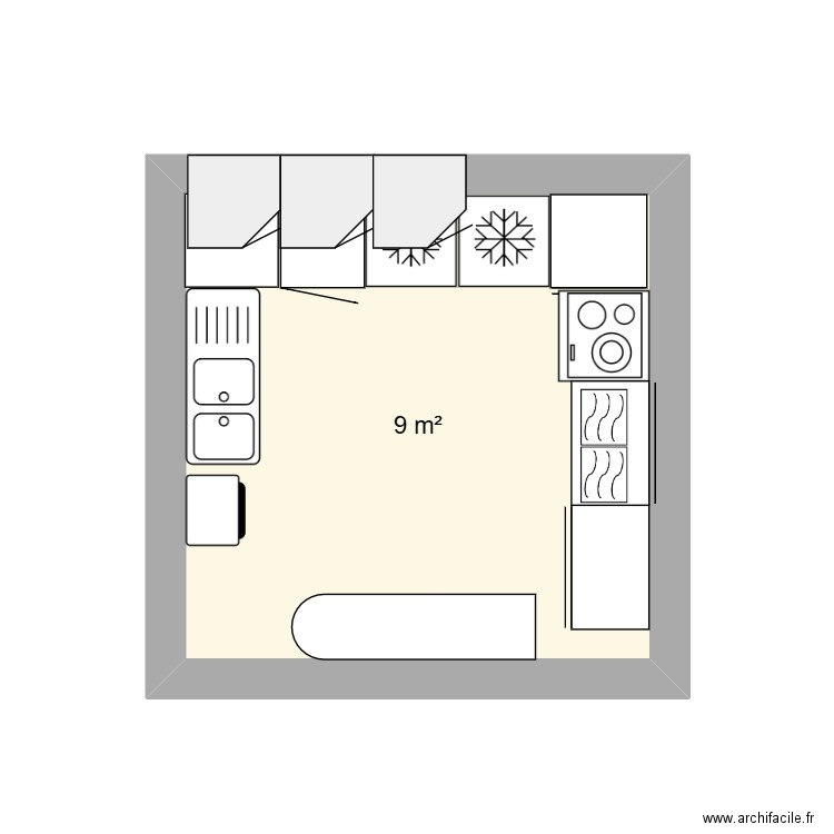 OB Kitchen . Plan de 1 pièce et 9 m2