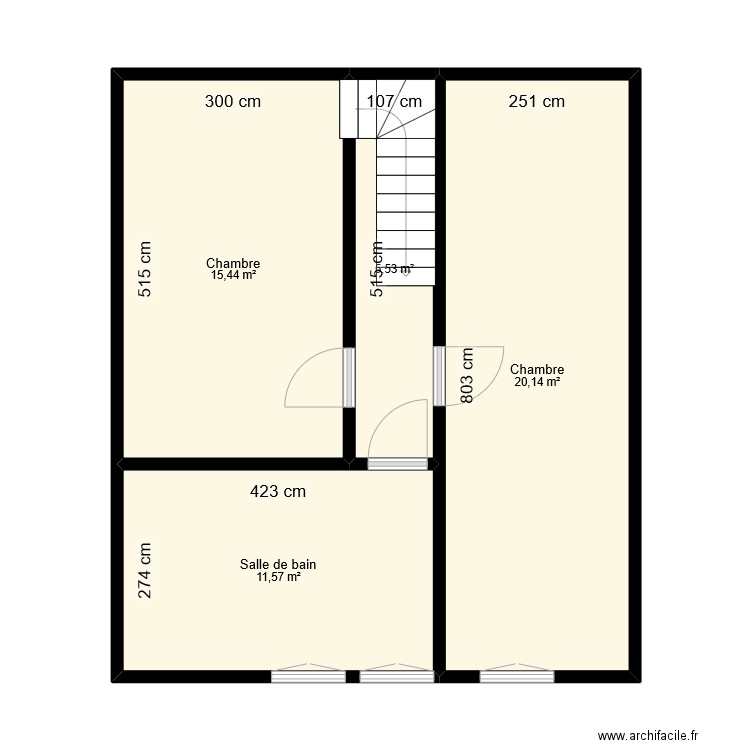 Etage. Plan de 4 pièces et 53 m2