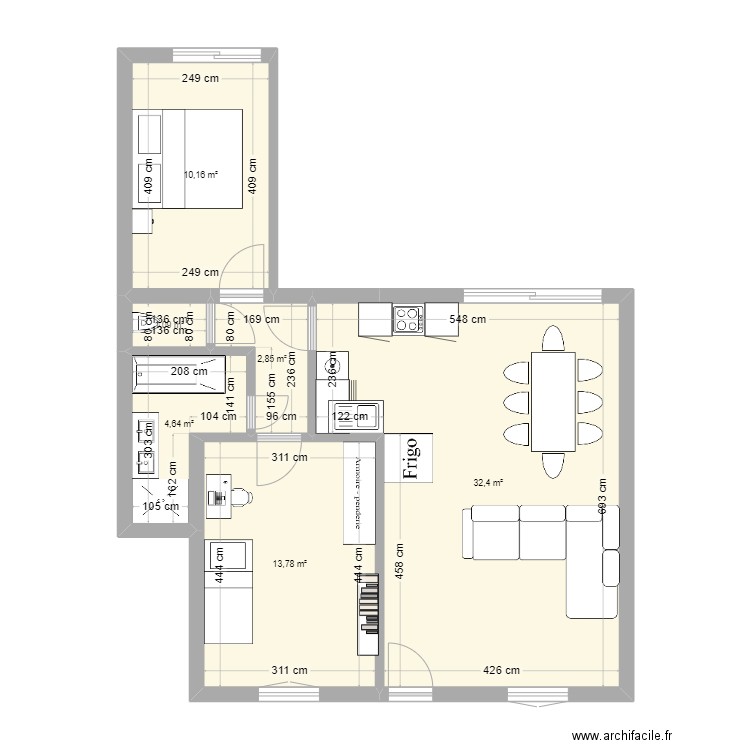 projet agrandissement Croix de Bures V4. Plan de 6 pièces et 65 m2