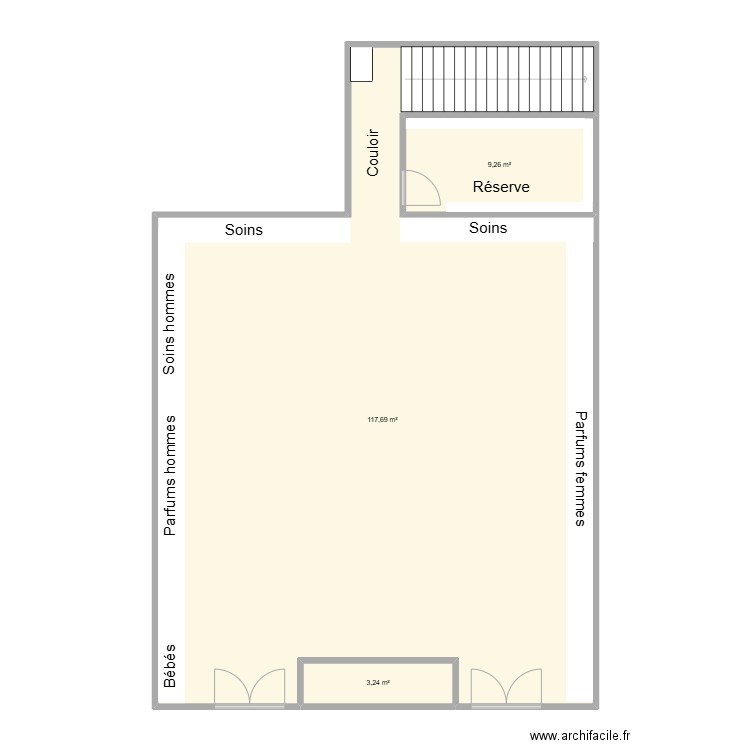 Plan Parfumerie Craponne. Plan de 3 pièces et 130 m2