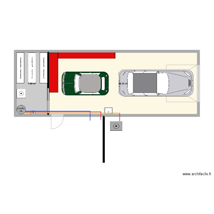 garage. Plan de 2 pièces et 46 m2