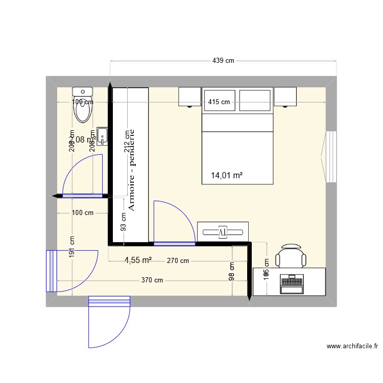 Etage alain. Plan de 3 pièces et 21 m2