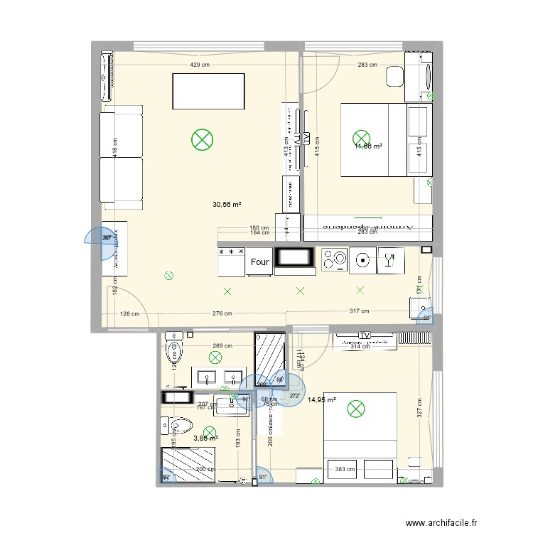 Reine_new rangement. Plan de 4 pièces et 61 m2