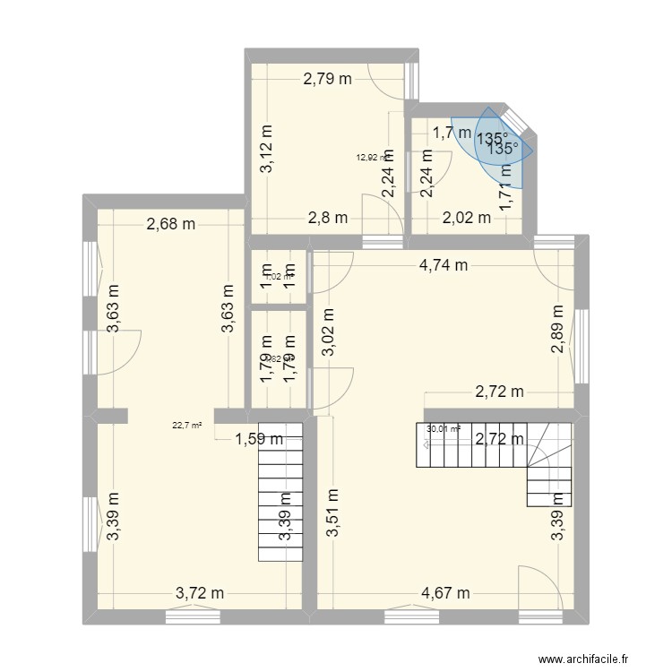 Réno 2. Plan de 5 pièces et 68 m2