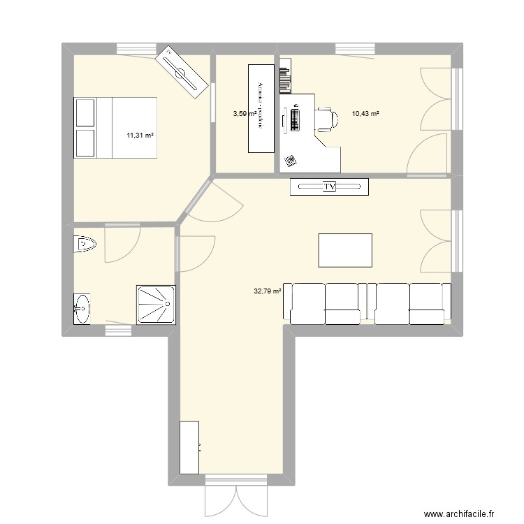 st yan. Plan de 4 pièces et 58 m2