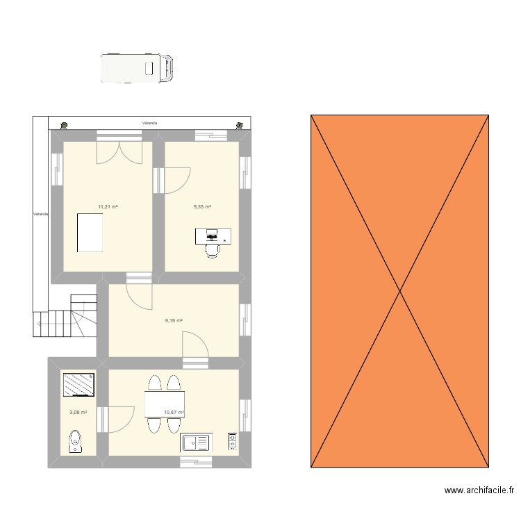 ANJOZOROBE. Plan de 5 pièces et 44 m2