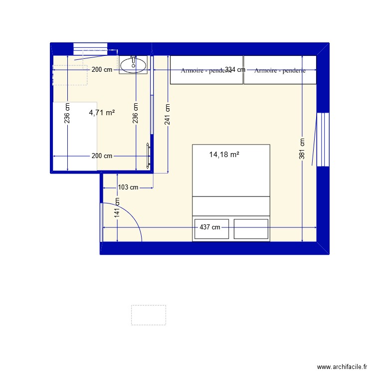 ch rdc. Plan de 2 pièces et 19 m2