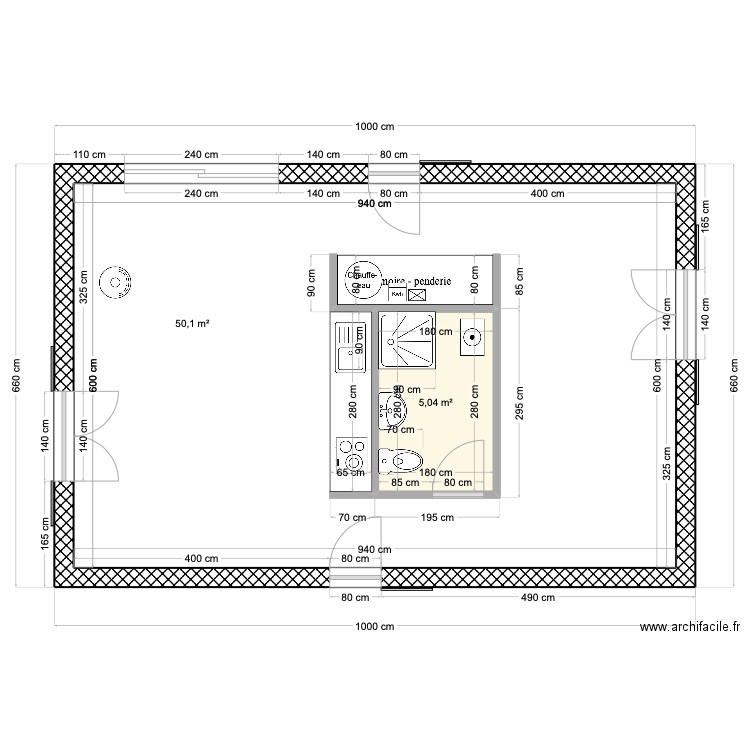 Projet 2. Plan de 2 pièces et 61 m2