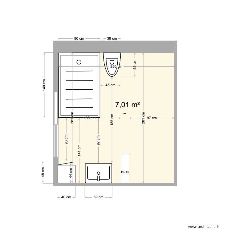 SDB1. Plan de 1 pièce et 7 m2