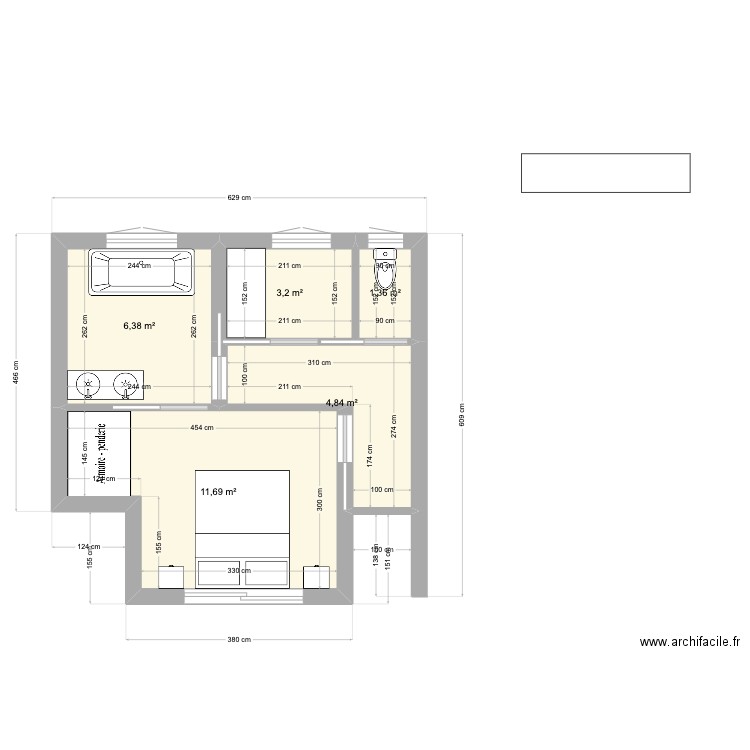 Extension maison . Plan de 5 pièces et 27 m2