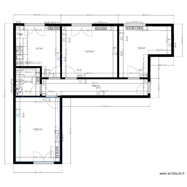 Teste01. Plan de 6 pièces et 59 m2