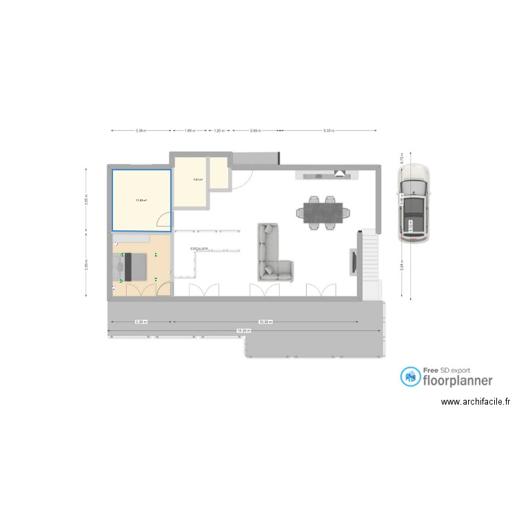 Moktar Bouzecott. Plan de 2 pièces et 19 m2