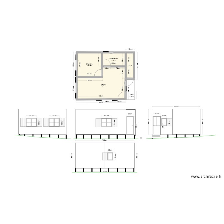 Avant projet - proposition habitats légers Ville Namur 39.9m². Plan de 5 pièces et 34 m2