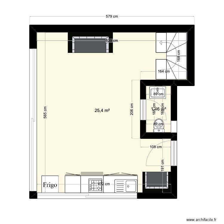 Salon Haut Terrasse. Plan de 2 pièces et 27 m2