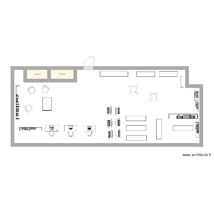 médiathèque. Plan de 2 pièces et 3 m2