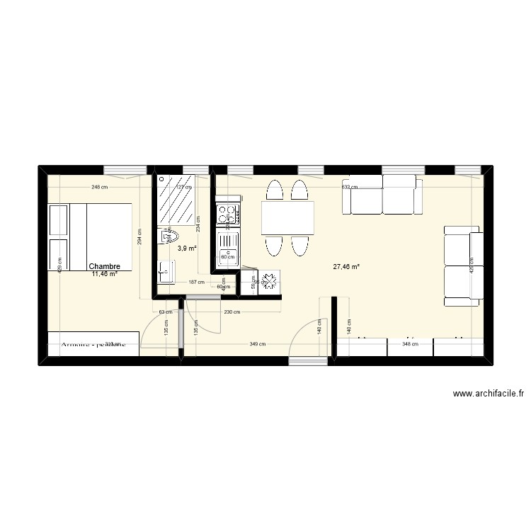 Ravenne1. Plan de 3 pièces et 43 m2