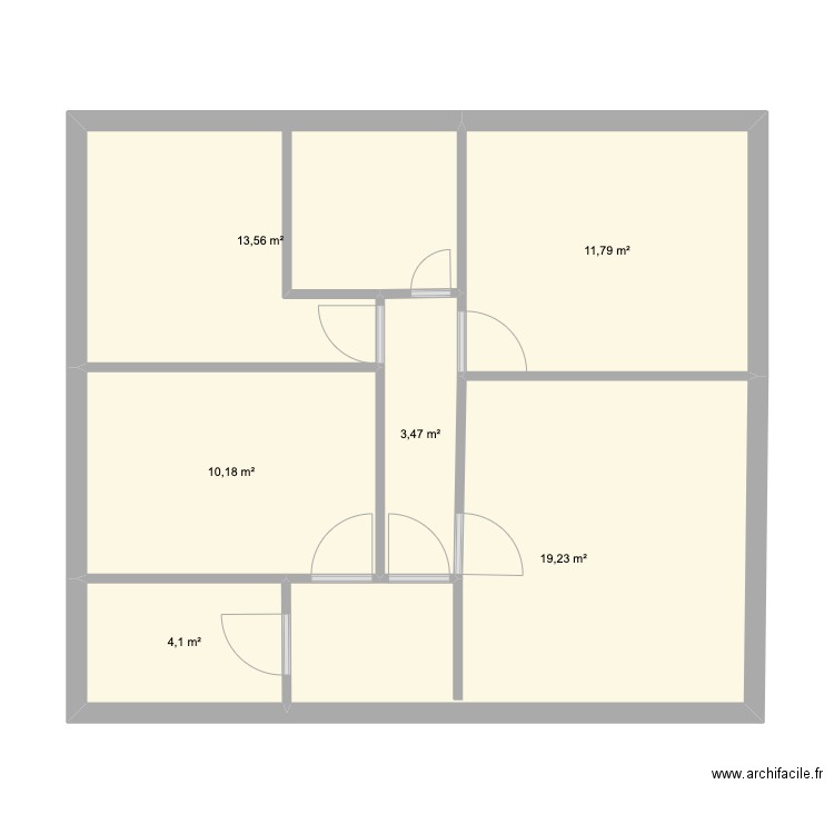 vestiaire. Plan de 6 pièces et 62 m2