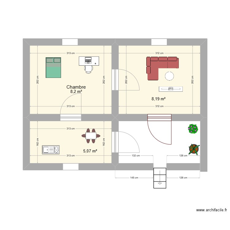 DODO. Plan de 3 pièces et 21 m2