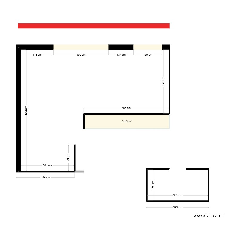 Guy v2. Plan de 1 pièce et 4 m2