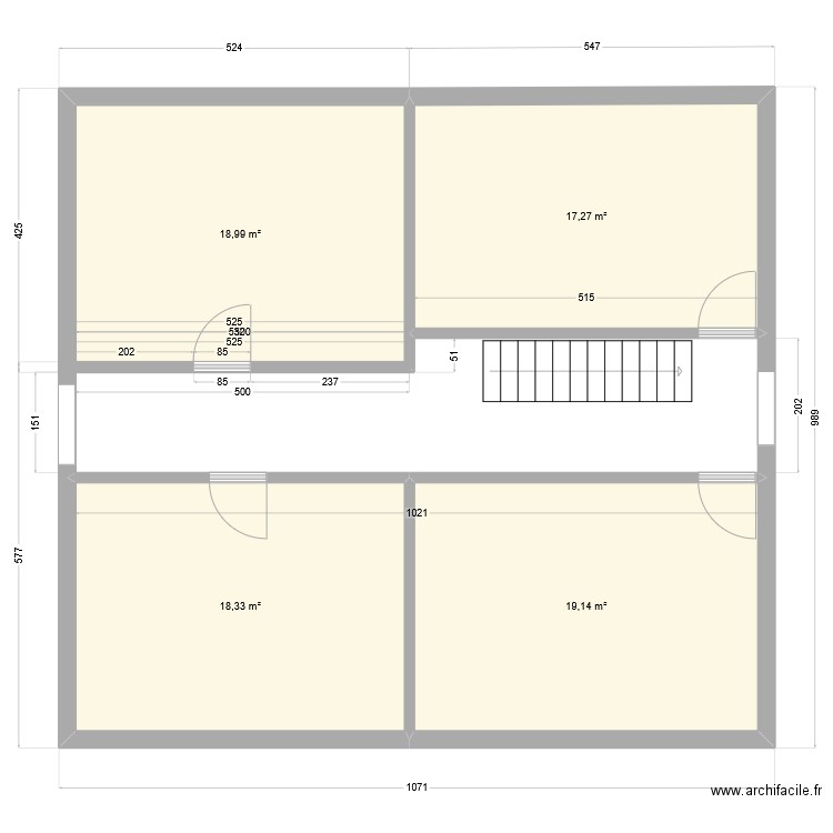 Plan test étage +1 buse. Plan de 4 pièces et 74 m2