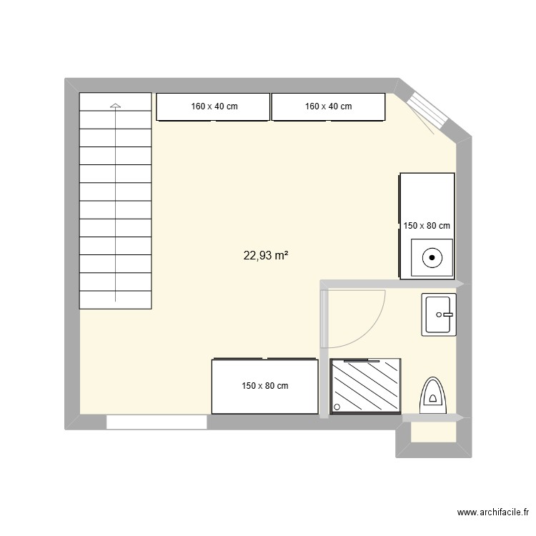 1 er sous sol . Plan de 1 pièce et 23 m2