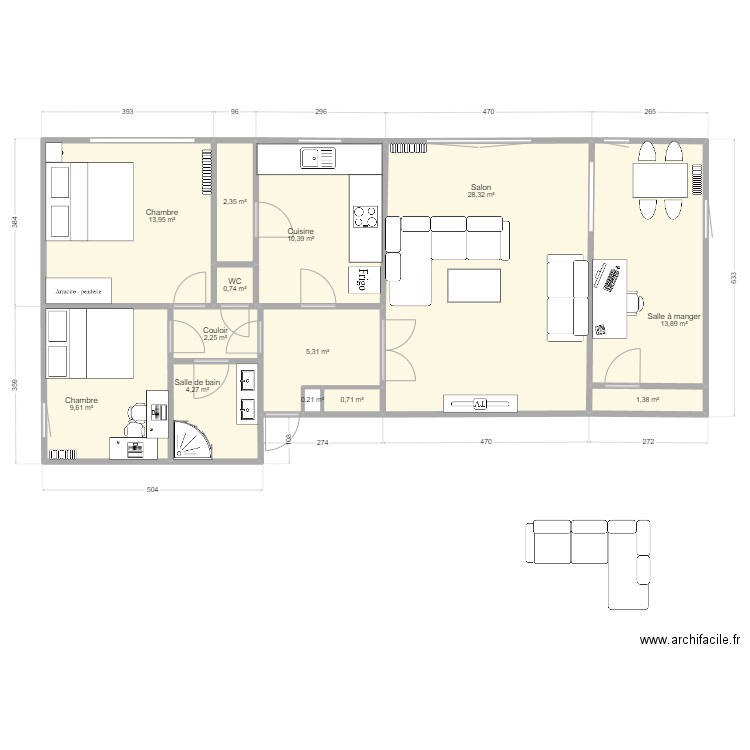 AppCM. Plan de 13 pièces et 93 m2