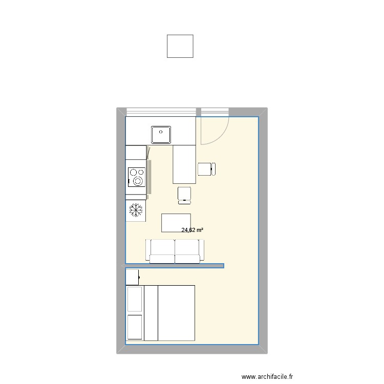 studio rdc plan B. Plan de 1 pièce et 25 m2