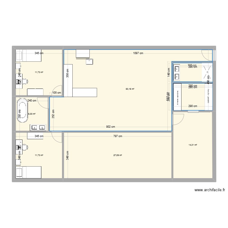 Test maison. Plan de 6 pièces et 134 m2