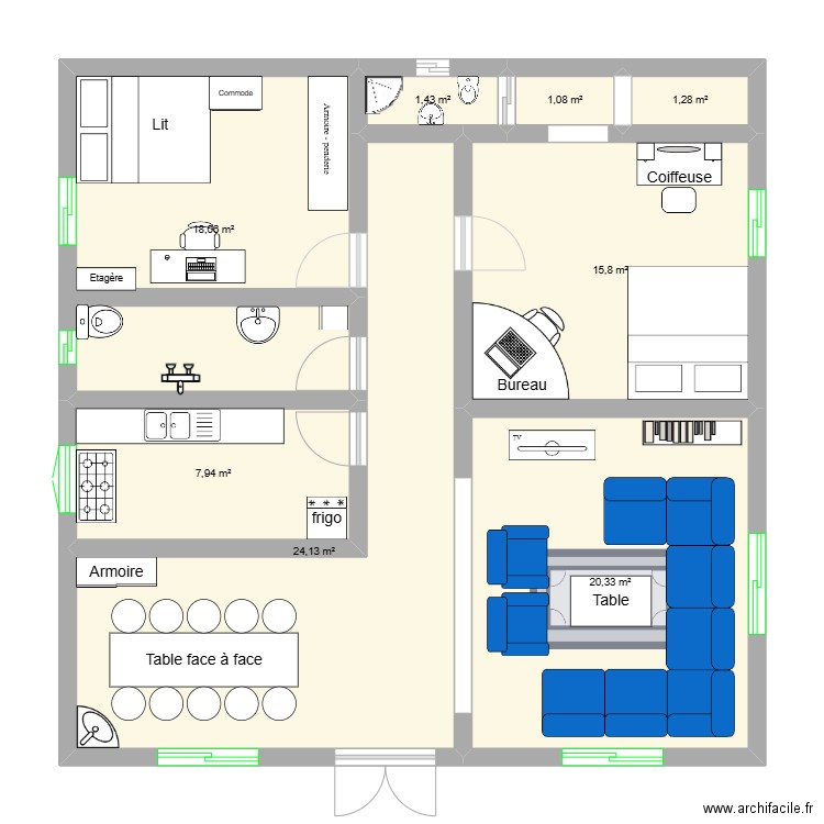 lori. Plan de 8 pièces et 90 m2