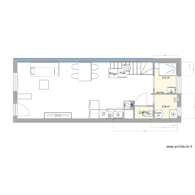 PLAN CEDRIC V1. Plan de 3 pièces et 6 m2