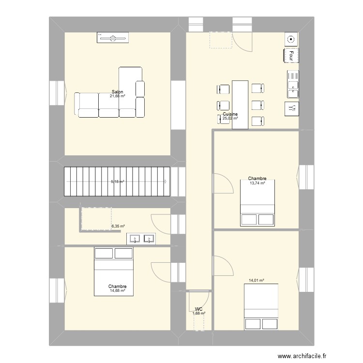 ales 1 er etage. Plan de 8 pièces et 102 m2